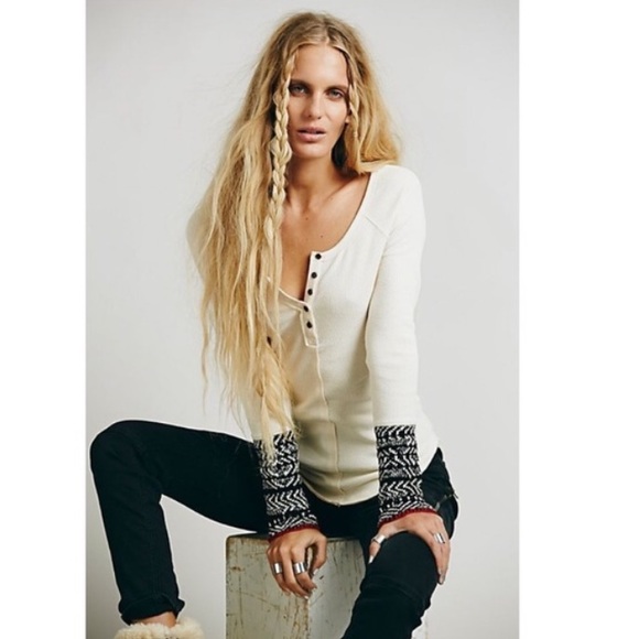 Free People Tops - Free People Alpine Cuff Thermal Henley Small Ivory